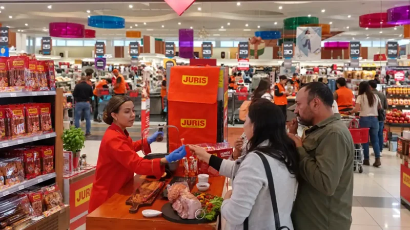 Impulsadora de Trade Hunter ofreciendo una degustación de embutidos a compradores en un supermercado